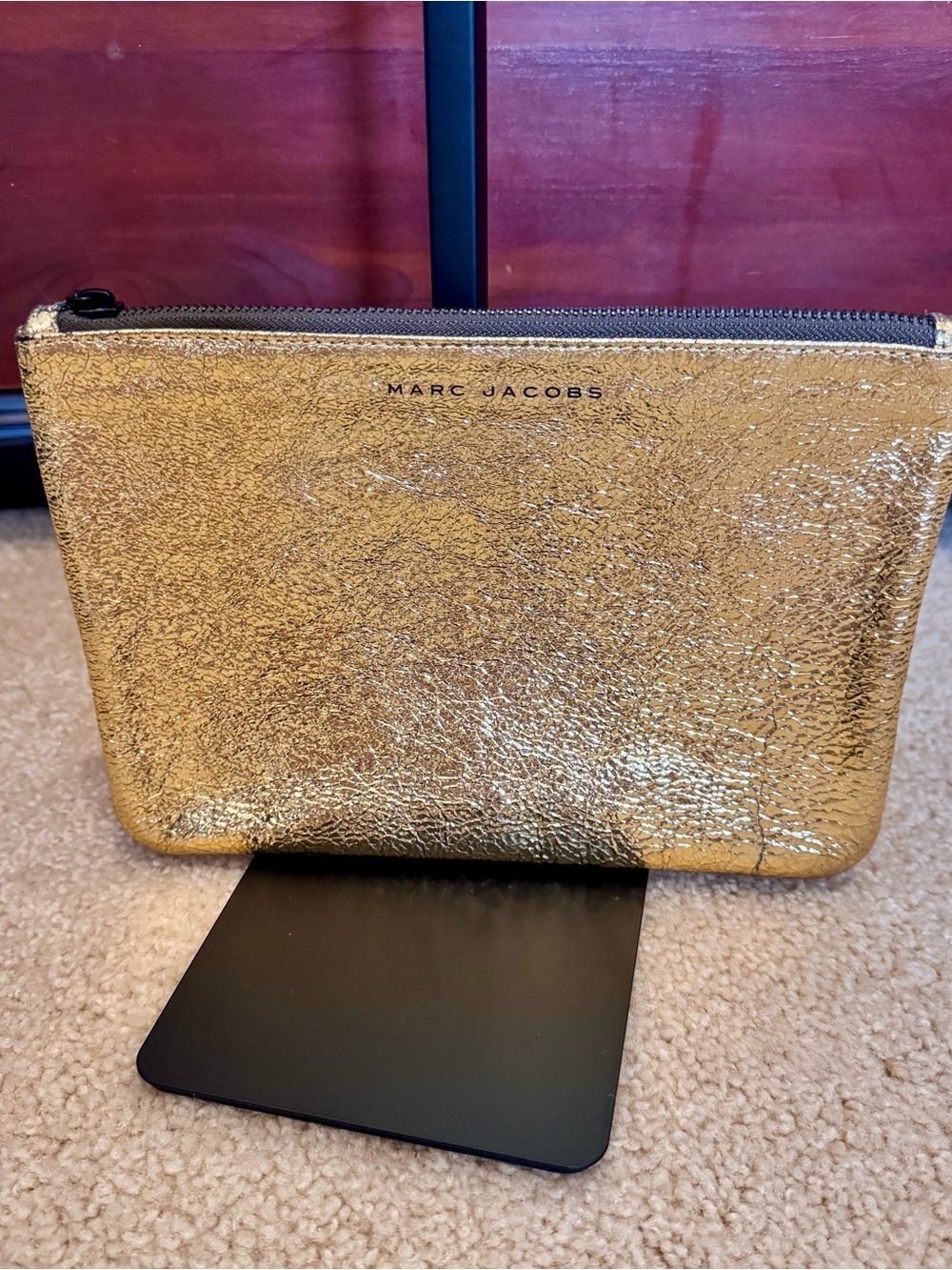 Marc Jacobs Gold Metallic Leather Zip Pouch Clutch